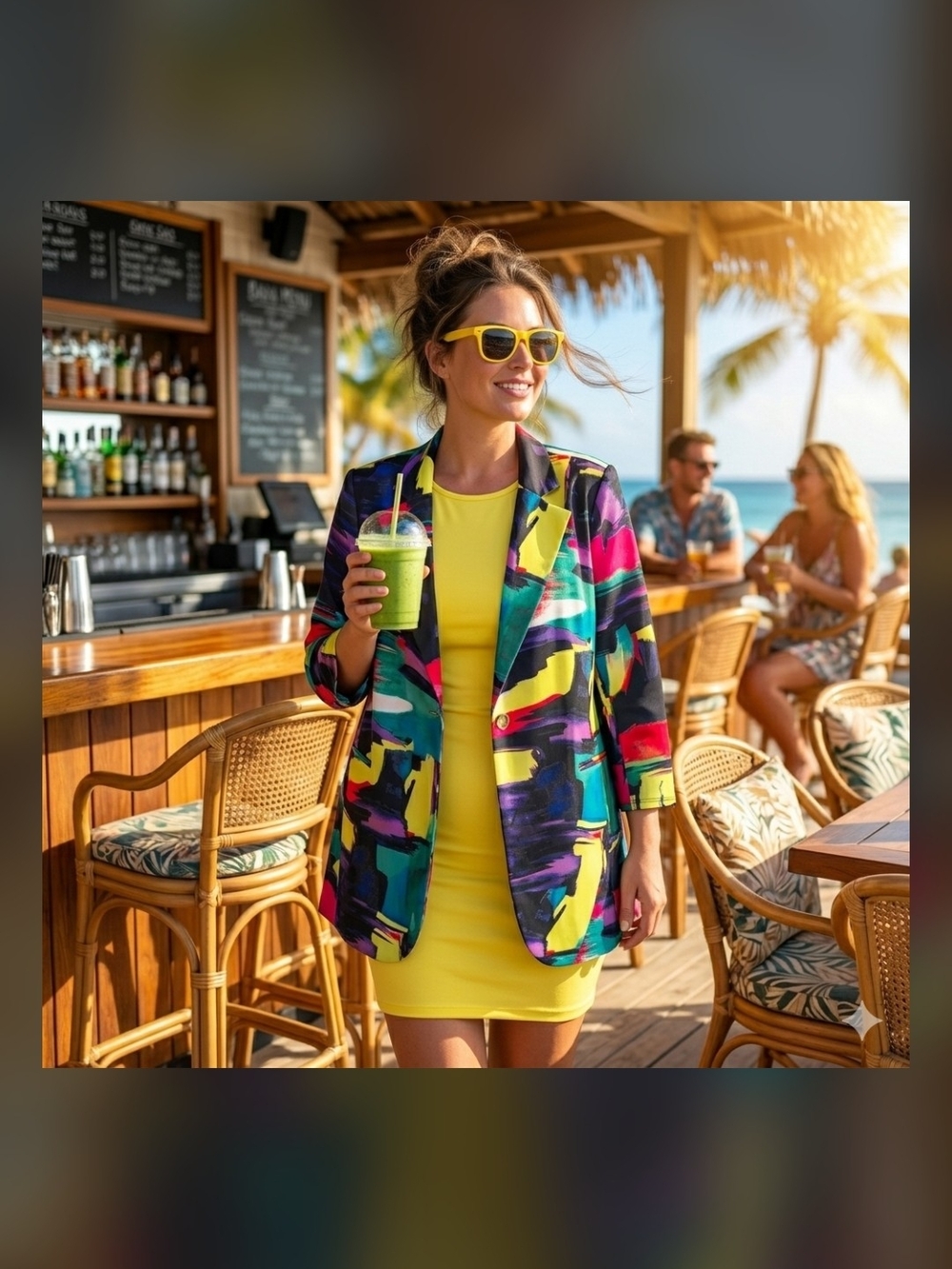 Bold Abstract Print Blazer | Artsy & Vibrant Single-Button Statement Jacket..
